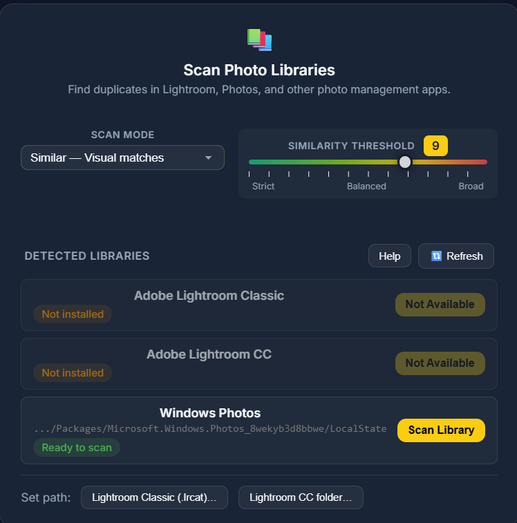Library Scan: Lightroom, Windows Photos or Mac Photos